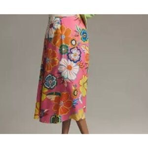 Farm Rio Womens Small Coloroful Midi Skirt Pink Floral Print Side Zipper New